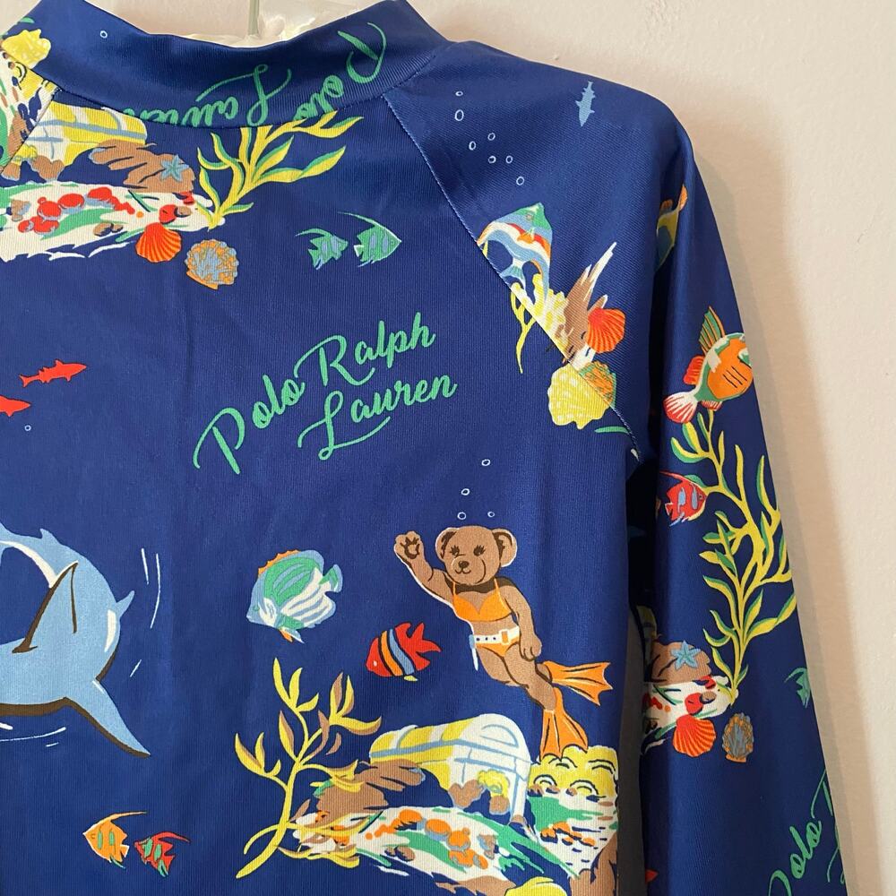 Polo Ralph Lauren Navy Blue Polo Bear Jersey Rash Guard Swimming Boy's size 2T - Picture 5 of 9